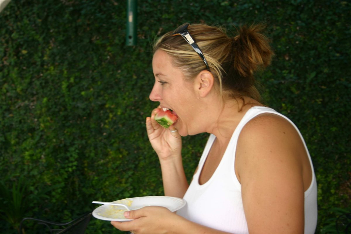 Mary eating watermelon